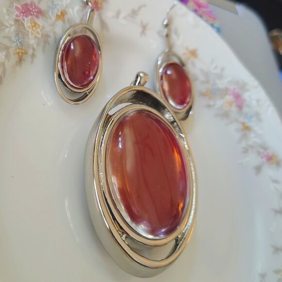 Vtg Chico's Pink Zebra Reversible Pendant for Necklace and Earrings Earrings Set - Picture 5 of 6